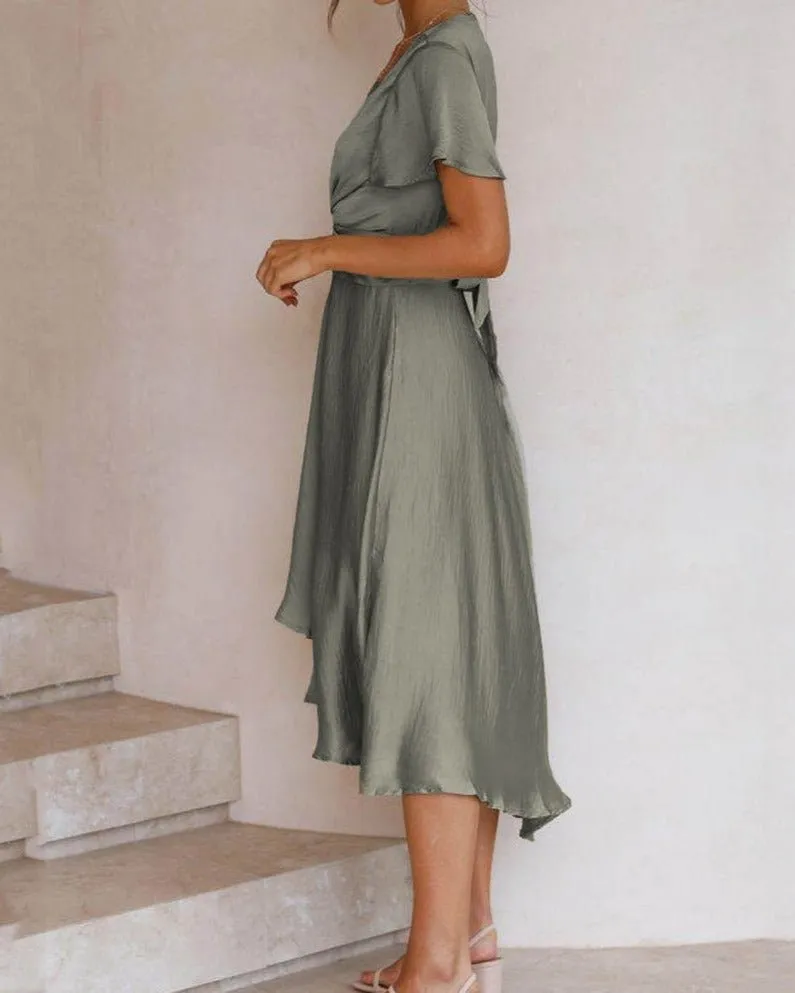 Ximena® | Airy V-Neck Dress Made Of Cotton With Cap Sleeves